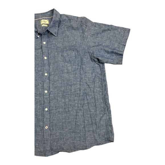Weatherproof Vintage Men XXL Short Sleeve Washable Linen Cotto Button Shirt Blue - Picture 5 of 13